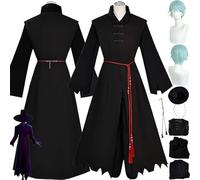 Anime KPop Demon Hunters Saja Boys Baby Cosplay Costume Outfit Romance Jinu Mystery Role Play Uniform Full Set Halloween Party Carnival Dress Up Suit with Wig Hat for Men (Black, S)