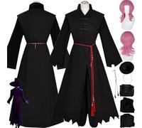 Anime KPop Demon Hunters Saja Boys Romance Cosplay Costume Outfit Jinu Mystery Role Play Uniform Full Set Halloween Party Carnival Dress Up Suit with Wig Hat for Men (Black, XL)