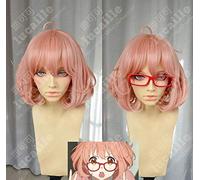 Anime Kyoukai no Kanata Kuriyama Mirai Cosplay Wig Short Orange Pink Heat Resistant Synthetic Hair Wig + Wig Cap + Glasses