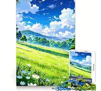 Anime Landscape with Flowers And Sky Jigsaw Puzzles for Adults 1000 Pieces Unwind Game Firm Edge Playful Challenge Wall Display (38x26cm)