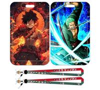 Anime Lanyards with Card Holder, 2PCS Cartoon Lanyard Card Holder Set Neck Strap Lanyard with ID Badge Holder Slide Cover Detachable Card Holders for Office School Supplies ID Card Keys Bus