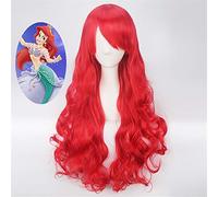Anime Little Mermaid Princess Cosplay Wigs Red Long Curly Hair Synthetic Hair Halloween Party Costume Cosplay Wig+Wig Cap