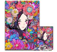 Anime Lofi Kimono Girl Art Puzzles 1000 Pieces for Adults Wooden Jigsaw Puzzles DIY Decoration Brain Challenge for Adult Family 1000 PCS(75x50cm)