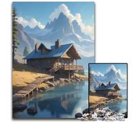 Anime LoFi Landscape of Mountain Cabin by The Lake Jigsaw Puzzle 1000Pieces Impossible Jigsaw Puzzles for Adults Educational Toy for Teenagers Home Office Decor 1000 PCS(75x50cm)