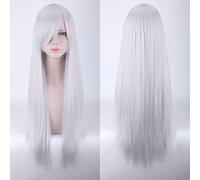 Anime Long Straight Cosplay Wig With Bangs Halloween Costume Blonde Red Black Blue Purple Grey Hair Wigs For Women OneSize silverwhite