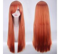 Anime Long Straight Cosplay Wig With Bangs Halloween Costume Blonde Red Black Blue Purple Grey Hair Wigs For Women OneSize orangered