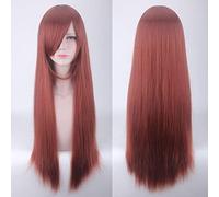 Anime Long Straight Cosplay Wig With Bangs Halloween Costume Blonde Red Black Blue Purple Grey Hair Wigs For Women OneSize winered