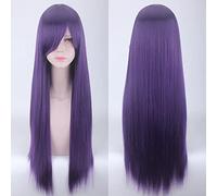 Anime Long Straight Cosplay Wig With Bangs Halloween Costume Blonde Red Black Blue Purple Grey Hair Wigs For Women OneSize purple