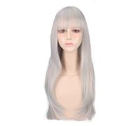 Anime Long Straight Wig With Bangs Harajuku ita Grey Purple Black Red Cosplay Wigs For Women OneSize silvergrey