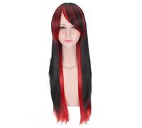 Anime Long Straight Wig With Bangs Harajuku ita Grey Purple Black Red Cosplay Wigs For Women OneSize blackredombre