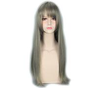 Anime Long Straight Wig With Bangs Harajuku ita Grey Purple Black Red Cosplay Wigs For Women OneSize grey