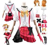 Anime LoveLi Honoka Kousaka Cosplay Costume Outfit Role Play Uniform Complete Set Halloween Party Carnival Dress Up Suit with Wig Headpiece Earrings for Women (White, M)