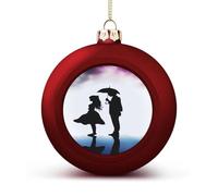 Anime Lovers Silhouette Christmas Tree Ornaments 4CM Shatterproof Pc Plastic Balls with Lanyard Baubles Hanging Christmas Ball Ornaments for Xmas Tree Holiday Party Wedding Home Decorations