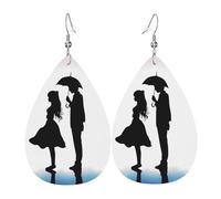 Anime Lovers Silhouette Leather Earrings Fun Earring Printed Dangle Earrings For Beach Daily