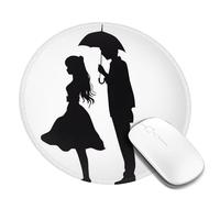 Anime Lovers Silhouette Round Mouse Pad 8 Inch, Comfort Gaming Mousepad, Stitched Edge Non-Slip Rubber Base, Waterproof Computer Mousemat Washable Laptop Mousepads for Home Office