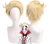 Anime Lucifer Morningstar Cosplay Wig Golden Short Heat Resistant Hair Synthetic Halloween Party Halloween Role Play+Wig Cap
