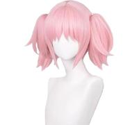 Anime Magical Girl Kaname Madoka Cosplay Wig 30cm Short Pink with Clip Double Ponytail Wigs Heat Resistant