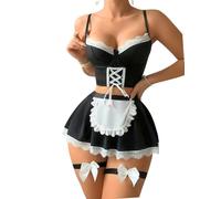 Anime Maid Costume Set - Lace Corset Top, Pleated Skirt, Panties, Garter Leg Band | Kawaii Sexy Cosplay Outfit for Women