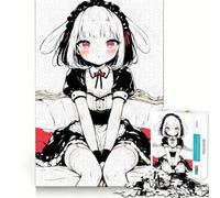 Anime Maid Girl Black Ink Jigsaw Puzzles for Adults 1000 Piece Memory Fit Quality Print Home Game Santa Present (38x26cm)