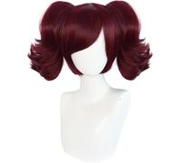 Anime MEY-RIN Cosplay Wig, Womens Wine Red Double Ponytail Short Hair Heat Resistant Synthetic Wigs, Halloween Party