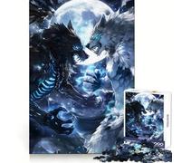 Anime Moonlight Wolf Fight 1000 Piece Jigsaw Puzzles for Adults Jigsaw Unwind Game Perfect Connection Playful Challenge Room Art (38x26cm)