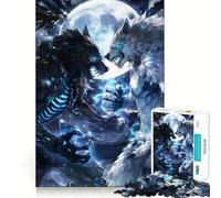 Anime Moonlight Wolf Fight Teenagers 1000 Piece Jigsaw Puzzle Brain Gain Bright Detail Family Game Art Display (38x52cm)