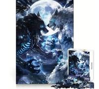 Anime Moonlight Wolf Fight Teenagers 1000 Piece Jigsaw Puzzle Brain Gain Bright Detail Family Game Art Display (38x52cm)