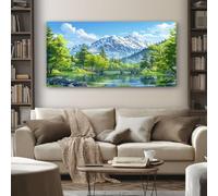 Anime Mountain Canvas Wall Art 50x100 cm Scenery Lake Pictures for Living Room and Bedroom, Large Artwork Pictures on Canvas Ready to Hang for Home Office Wall Decoration