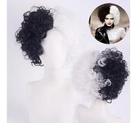 Anime Movie Cruella De Vil Black White Short Curly Wig Cosplay Synthetic Hair Halloween Party Wigs For Women Adult
