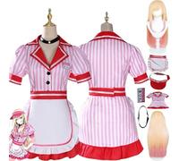 Anime My Dress Up Darling Kitagawa Marin Maid Cosplay Costume Outfit Gojo Wakana Role Play Uniform Full Set Halloween Party Carnival Dress Up Suit with Wig Hat for Women (XXXL)