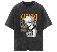 Anime My Hero Academia Harajuku T Shirt Katsuki Bakugo Graphic Vintage Washed Short Sleeve Unisex Summer Cartoon Cosplay Hip Hop Popular Tees (XXL,Color 01)