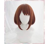 Anime My Hero Academia Ochako Uraraka Short Brown Bob Heat Resistant Cosplay Costume Wig + Wig Cap+Keychain