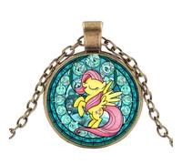 Anime My Little Horse Rainbow Foal Necklace Cute Unicorn Chokers Cabochon Glass Gem Pendant Necklaces Girls Party Jewelry Gifts
