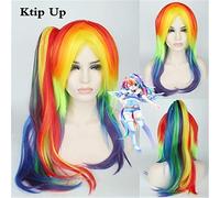 Anime My Little Pony Rainbow Cosplay Wigs Long Synthetic Hair Halloween Christmas Party Costume Wig with Ponytail for Women