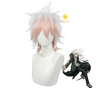 Anime Nagito Komaeda Cosplay Wig Short White Pink Wig Synthetic Hair + Wig Cap Party Role Play