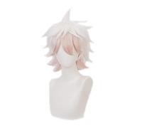 Anime Nagito Komaeda Short Cosplay Wig Synthetic Hair White Pink Ombre Halloween Party Wigs Adult Peruca