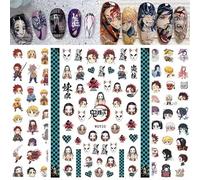 Anime Nail Art Stickers 2PCS - Japanese Warrior Character 3D Self-Adhesive Nail Decals for Women Girls - Waterproof Manga Style DIY Nail Decorations