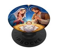 Anime Nativity Christmas Design - Kawaii Manger Scene Art PopSockets Adhesive PopGrip