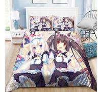 Anime NEKOPARA 3Pcs Duvet Cover Sets (1 Duvet Cover + 2 Pillowcases) The 3D Digital Print Pattern Is Anime Popular Cute Cat Girl In Pajamas Chocola&Vanilla Best Gifts For Anime Otaku