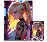 Anime Neon Girl with Skull Tattoo Puzzles 1000Pieces for Adults Impossible Jigsaw Puzzles for Adults Challenging Brain Teaser for Teenagers Family Game Night Fun 1000 PCS(38x26cm)