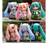 Anime New Hatsune Miku Figure Mini Character Ornaments Kawai Pink Green Hatsune Home desk Decoration Adult Toy kid Birthday Gift 1pcs