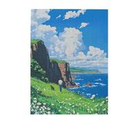 Anime Ocean Cliff Flower Wooden Jigsaw Puzzle,1000 Pieces,Man Dog Coastal Walk Scene
