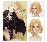 Anime One Piece Sabo 30Cm Golden Curly Wavy Short Synthetic Hair Heat Resistance Halloween Headwear Cosplay + Free Wig Cap