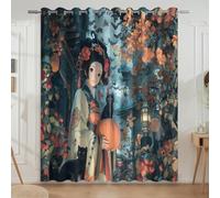 Anime Oriental Style Pumpkin Night Sky Drapes For Home Cinema The Pumpkin Party Collection - Original Design Polyester Eyelet Curtains, Navy Blue, W90 x L72(2 Panels) 228x182cm