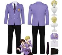 Anime Ouran High School Host Club Tamaki Suou Cosplay Costume Outfit Fujioka Haruhi Uniform Full Set Halloween Party Carnival Dress Up Suit with Wig for Men Boys (M)