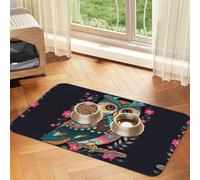 Anime Owl Dog Food Mat, Absorbent Pet Feeding Mat for Food and Water Bowls Non-Slip Placement Pad for Floors Waterproof Quick Dry Water Dispenser Mat for Dogs Puppy Cats 16x24 Inch