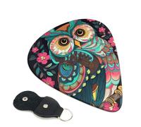 Anime Owl Guitar Picks 6 Pack with Leather Guitar Pick Holder Keychain, Plectrum Key Fob Cases Bag, Abstract Art Plectrum for Acoustic Electric Guitar, Ukulele 0.46mm