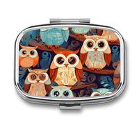 Anime Owl Pill Box, 2 Compartments, Square Pill Container, Portable Pocket Pill Holder or Pill Organizer to Hold Vitamins, Medicine, Fish Oil etc