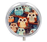 Anime Owl Pill Box 3-Compartment Medicine Pill Case Portable Round Pill Box Pill Container Holder to Hold Vitamins Decorative Metal Medicine Organizer