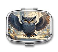 Anime Owl Pill Case 2 Compartment Metal Small Pill Box Travel Pill Organizer Portable Medicine Container Mini Daily Medication Holder for Vitamin Container Fish Oil